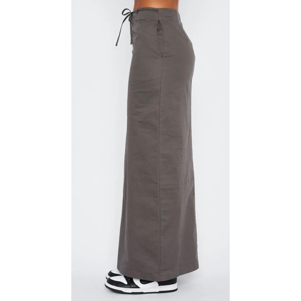 White Fox Street Style Maxi Cargo Skirt, Gray, relaxed, casual, edgy, tie waist - Picture 6 of 16